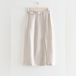 &other stories Belted Linen Midi Skirt (US 4, beige)